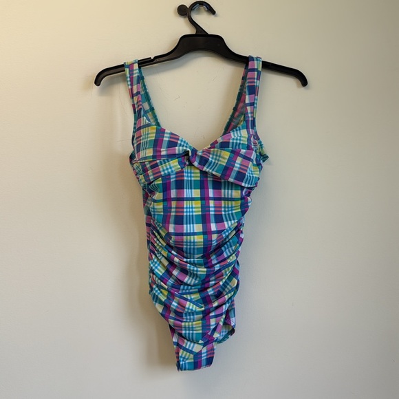Miraclesuit One-Piece Swimsuit – Colorful‎ Plaid Ruched, Size 8 - Picture 1 of 10